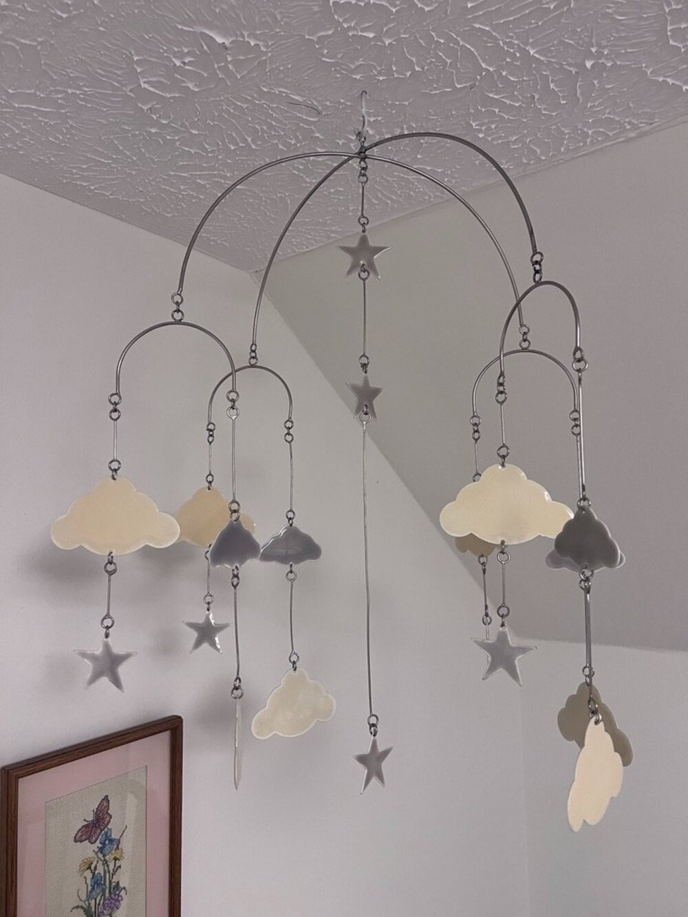 Pottery Barn Kids Stars & Clouds Nursery Ceiling Mobile - Gray/White EUC - Picture 3 of 5